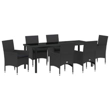 Tuin eettafelset met kussen 7 pcs Zwart poly rattan