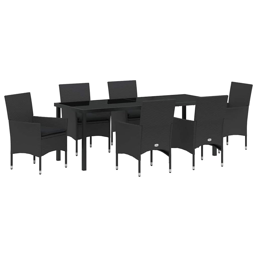 Tuin eettafelset met kussen 7 pcs Zwart poly rattan