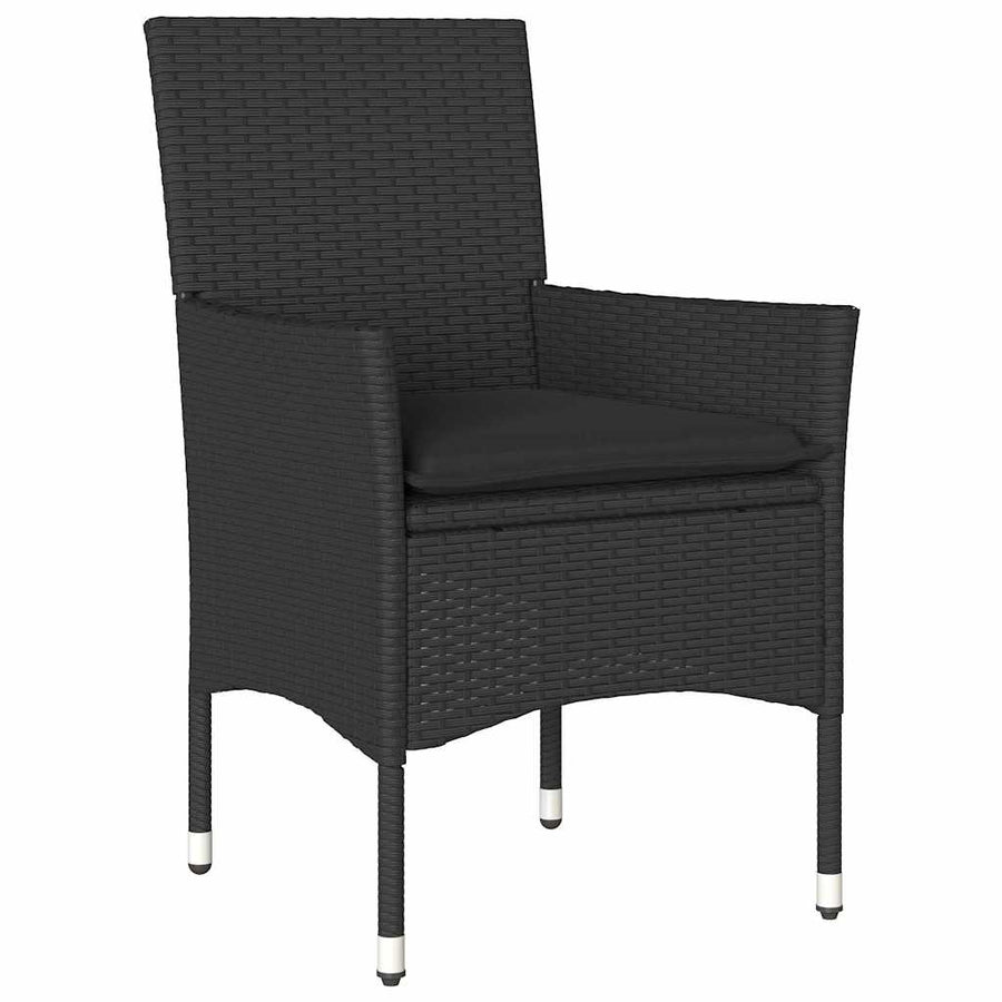 Tuin eettafelset met kussen 7 pcs Zwart poly rattan