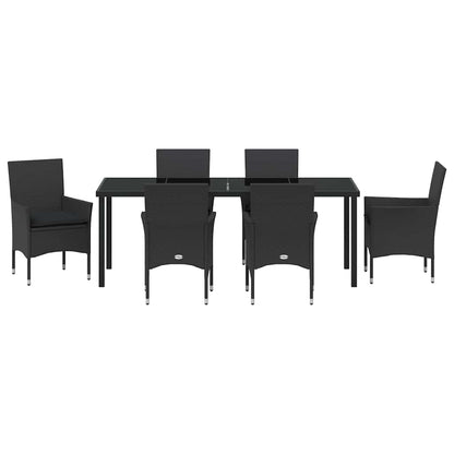 Tuin eettafelset met kussen 7 pcs Zwart poly rattan