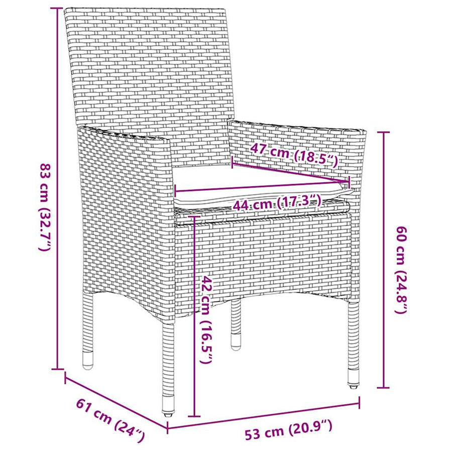 Tuin eettafelset met kussen 7 pcs Zwart poly rattan