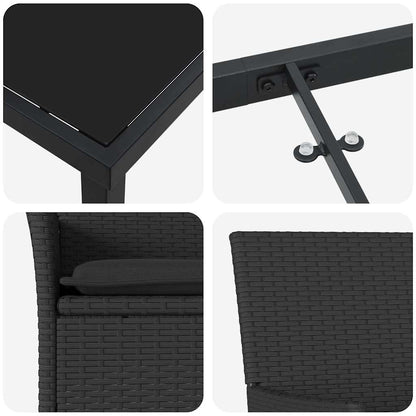 Tuin eettafelset met kussen 9 pcs Zwart poly rattan