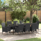 Tuin eettafelset 9-delig poly rattan zwart