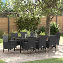Tuin eettafelset met kussen 9 pcs Zwart poly rattan