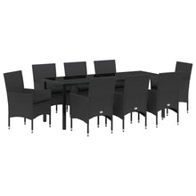 Tuin eettafelset met kussen 9 pcs Zwart poly rattan