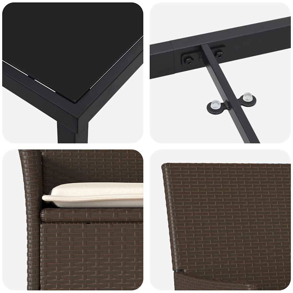 Tuin eettafelset met kussen 3 pcs Bruin poly rattan