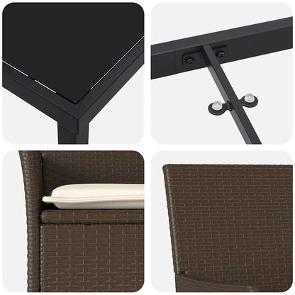Tuin eettafelset met kussen 3 pcs Bruin poly rattan