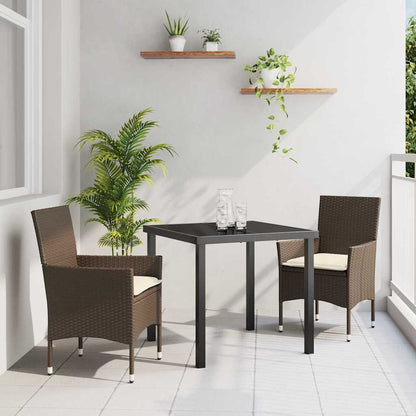 Tuin eettafelset met kussen 3 pcs Bruin poly rattan