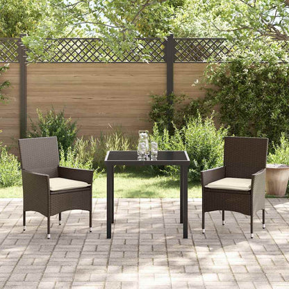 Tuin eettafelset met kussen 3 pcs Bruin poly rattan