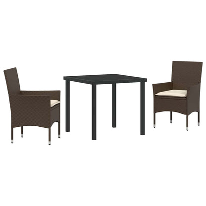 Tuin eettafelset met kussen 3 pcs Bruin poly rattan