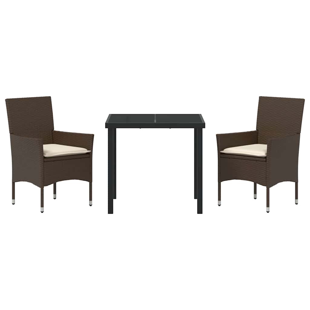 Tuin eettafelset met kussen 3 pcs Bruin poly rattan