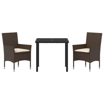 Tuin eettafelset met kussen 3 pcs Bruin poly rattan