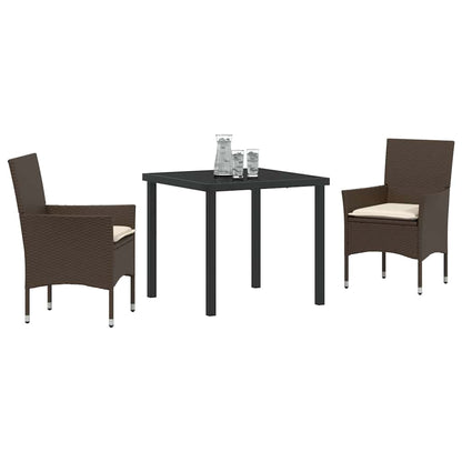 Tuin eettafelset met kussen 3 pcs Bruin poly rattan