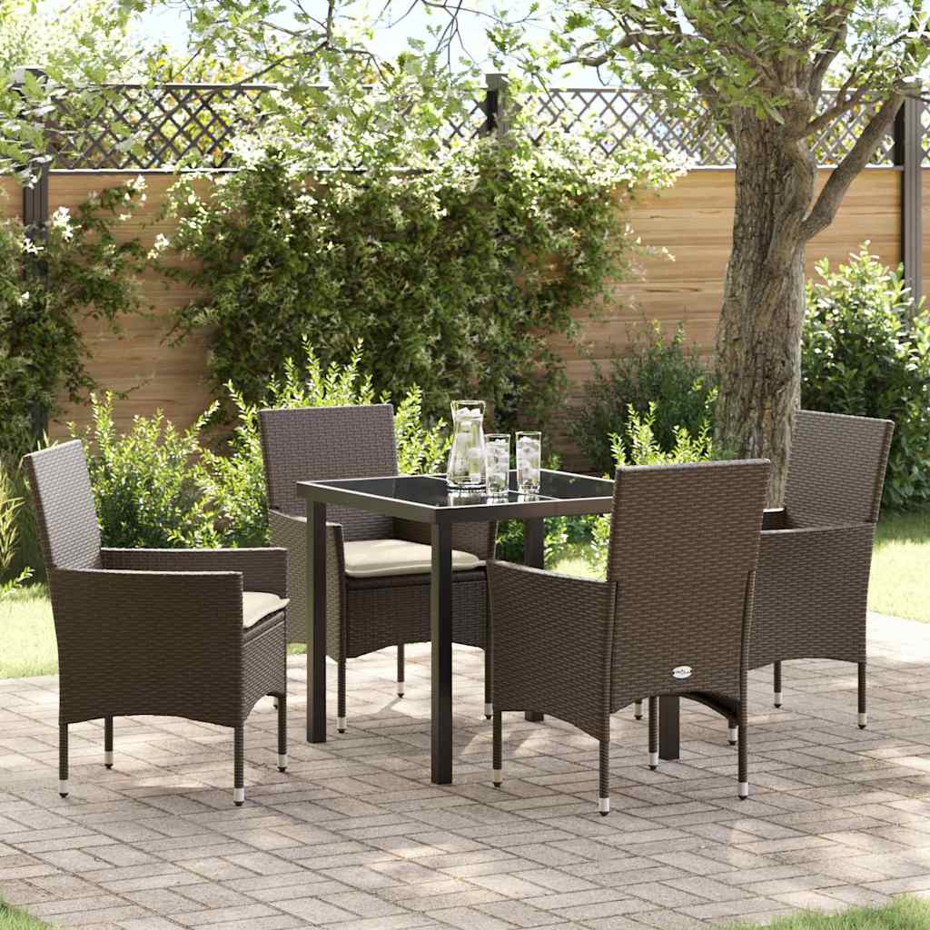 Tuin eettafelset met kussen 5 pcs Bruin poly rattan