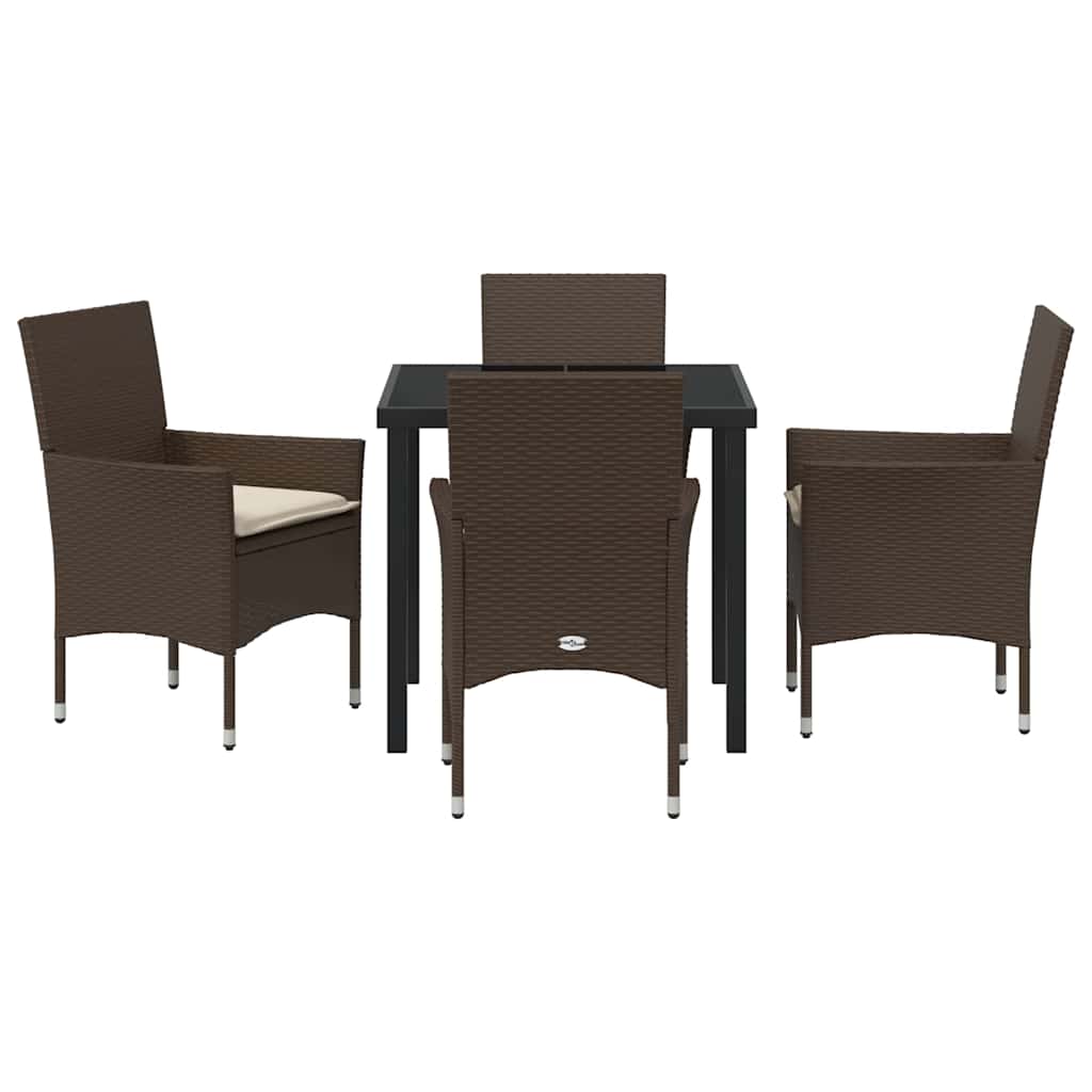 Tuin eettafelset met kussen 5 pcs Bruin poly rattan