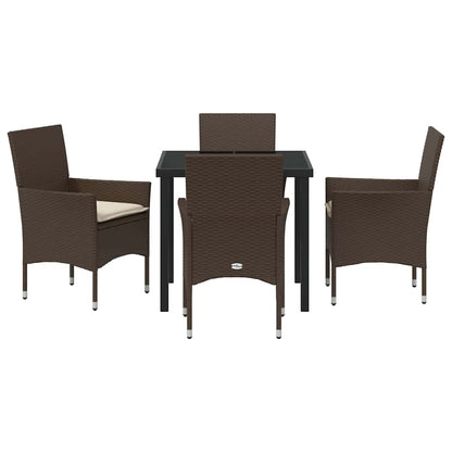Tuin eettafelset met kussen 5 pcs Bruin poly rattan