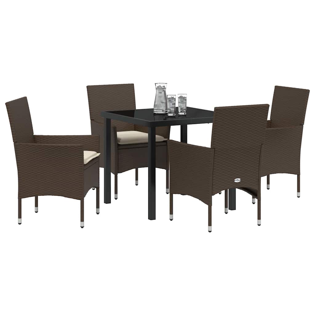 Tuin eettafelset met kussen 5 pcs Bruin poly rattan