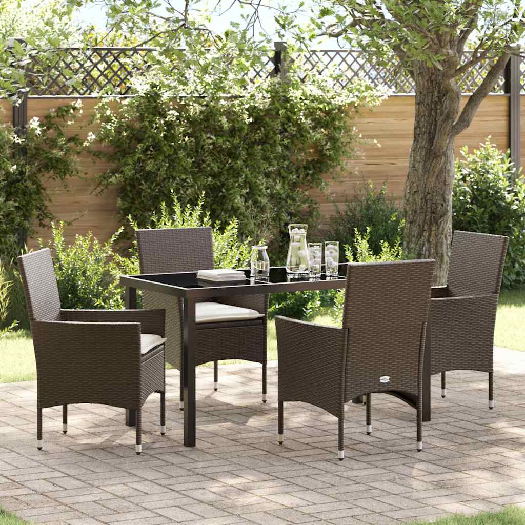 Tuin eettafelset met kussen 5 pcs Bruin poly rattan
