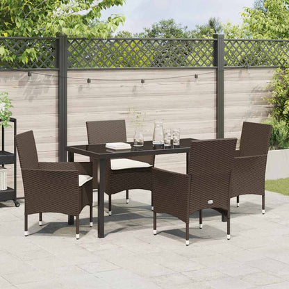 Tuin eettafelset met kussen 5 pcs Bruin poly rattan