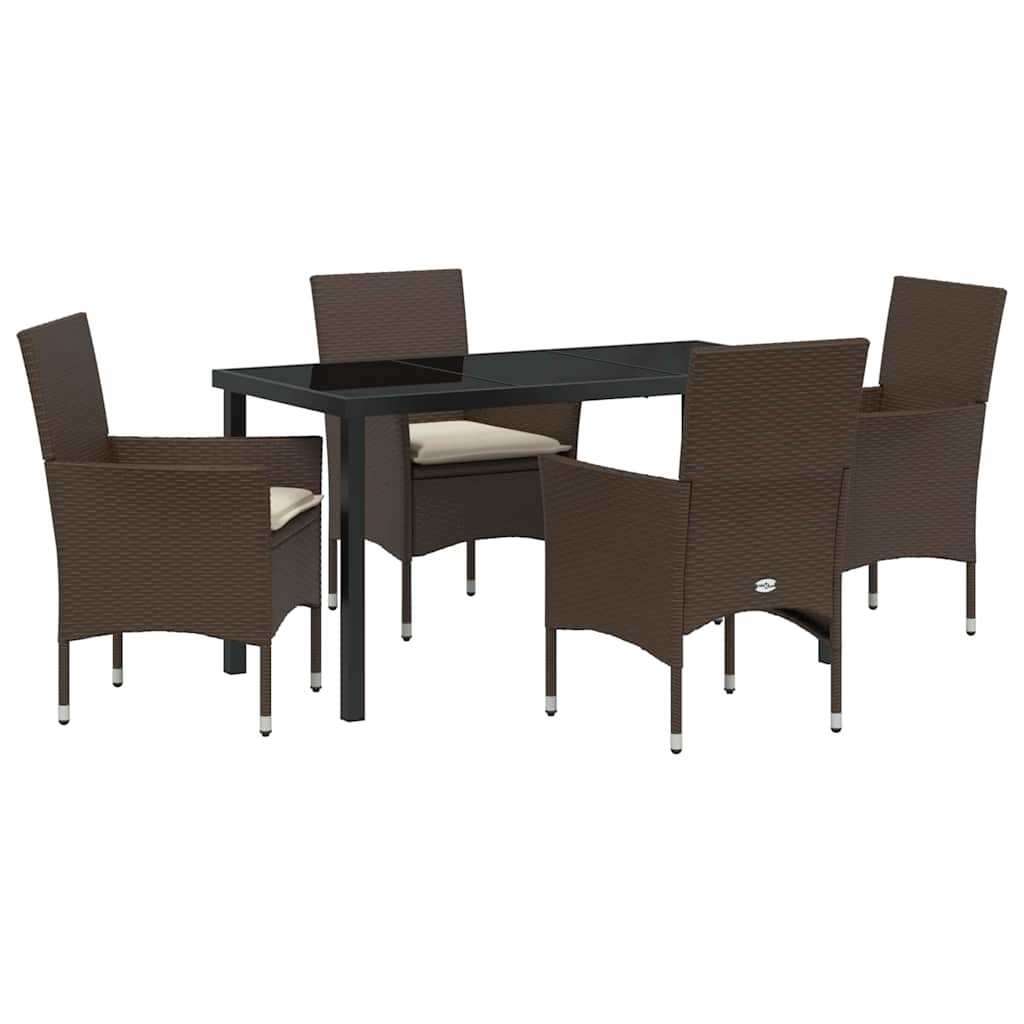 Tuin eettafelset met kussen 5 pcs Bruin poly rattan
