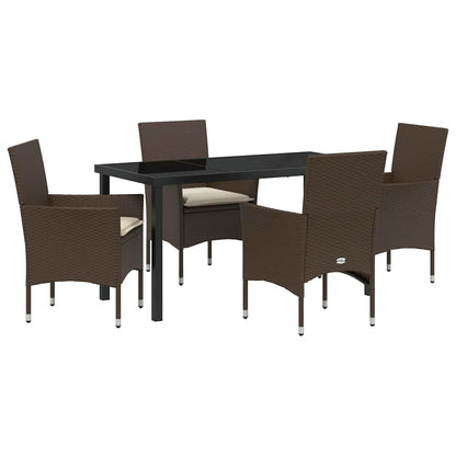 Tuin eettafelset met kussen 5 pcs Bruin poly rattan
