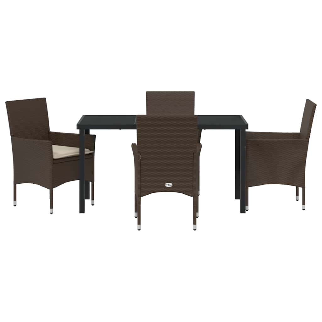 Tuin eettafelset met kussen 5 pcs Bruin poly rattan