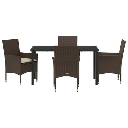 Tuin eettafelset met kussen 5 pcs Bruin poly rattan