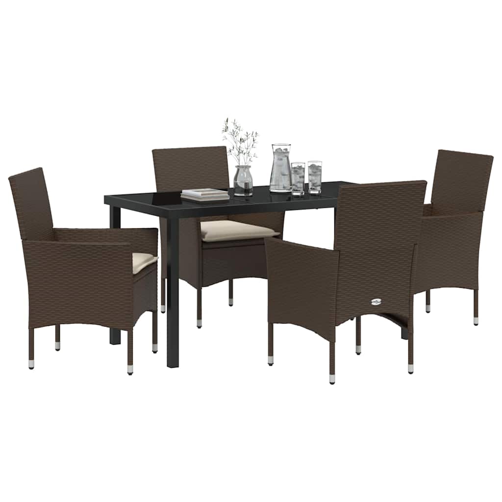Tuin eettafelset met kussen 5 pcs Bruin poly rattan