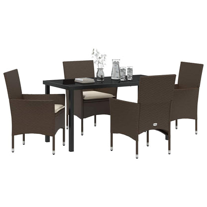Tuin eettafelset met kussen 5 pcs Bruin poly rattan