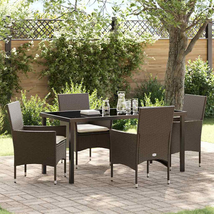 Tuin eettafelset met kussen 5 pcs Bruin poly rattan