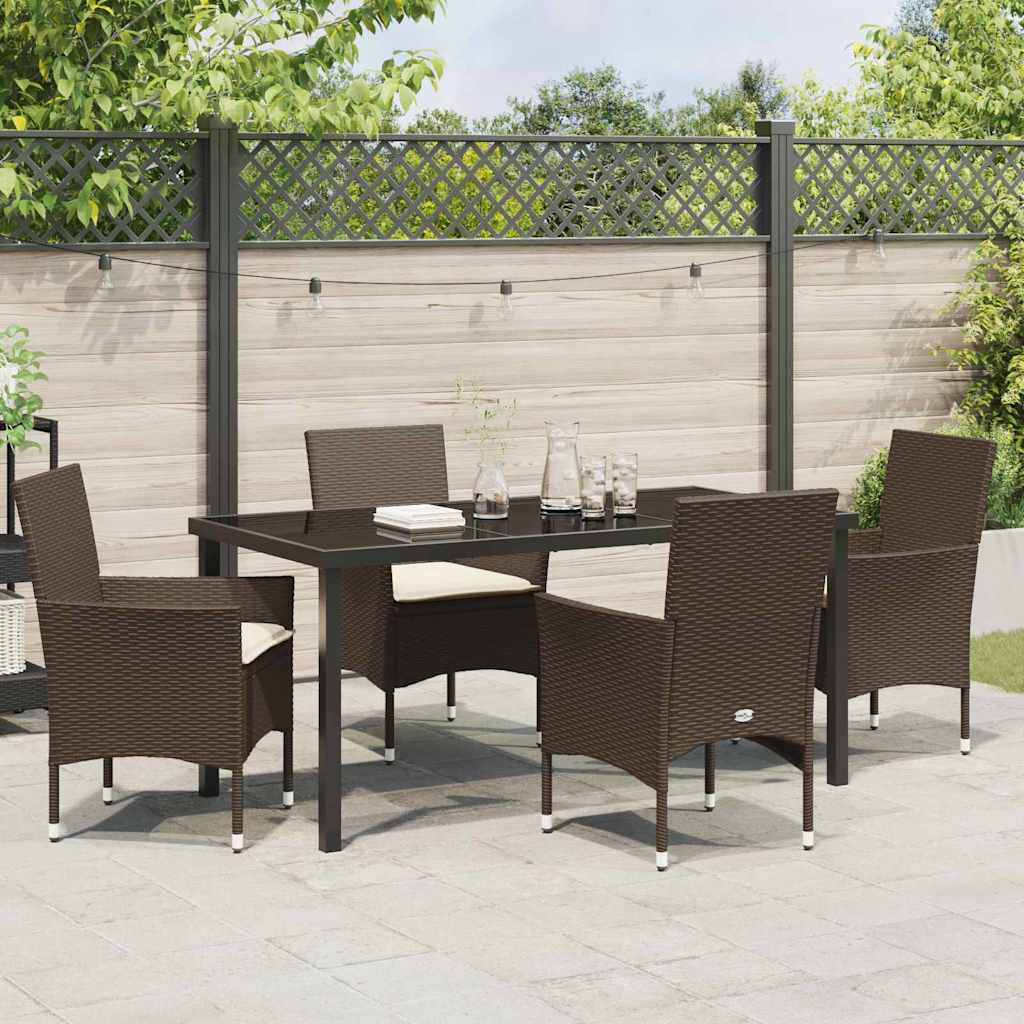 Tuin eettafelset met kussen 5 pcs Bruin poly rattan