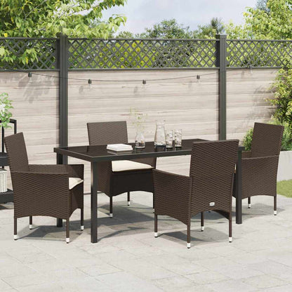 Tuin eettafelset met kussen 5 pcs Bruin poly rattan