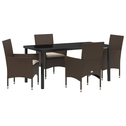 Tuin eettafelset met kussen 5 pcs Bruin poly rattan