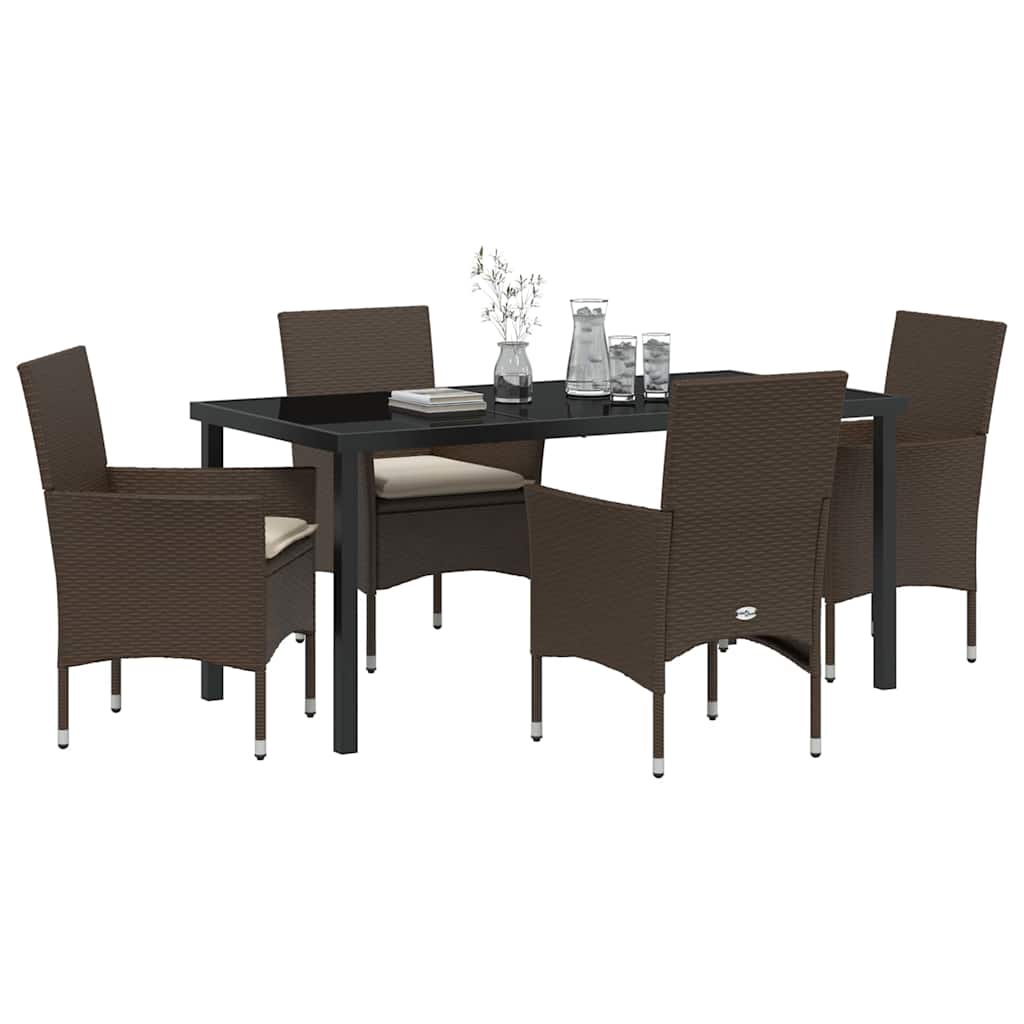 Tuin eettafelset met kussen 5 pcs Bruin poly rattan