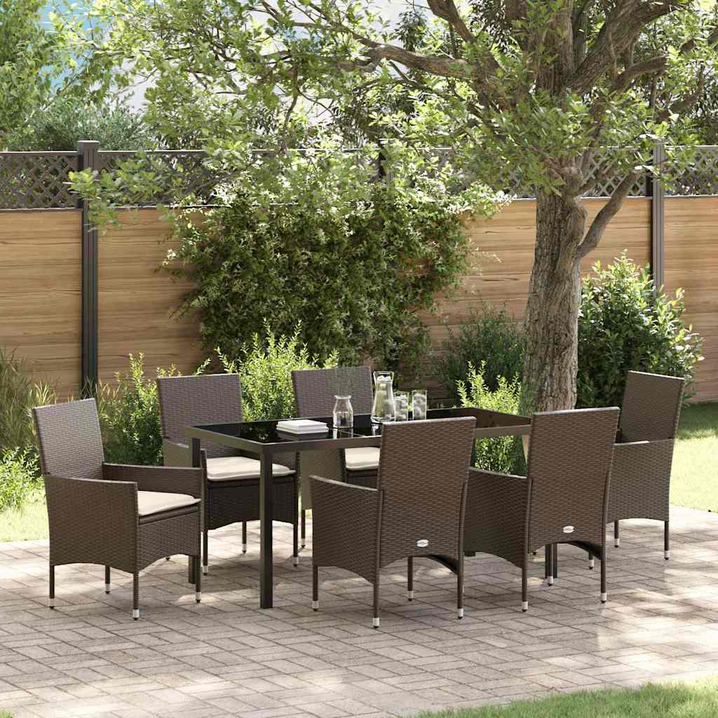Tuin eettafelset met kussen 7 pcs Bruin poly rattan