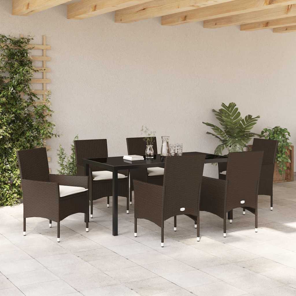 Tuin eettafelset met kussen 7 pcs Bruin poly rattan