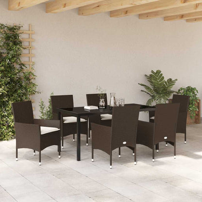 Tuin eettafelset met kussen 7 pcs Bruin poly rattan
