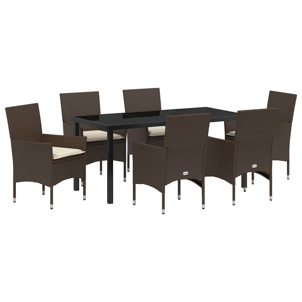 Tuin eettafelset met kussen 7 pcs Bruin poly rattan