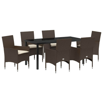 Tuin eettafelset met kussen 7 pcs Bruin poly rattan