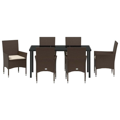 Tuin eettafelset met kussen 7 pcs Bruin poly rattan