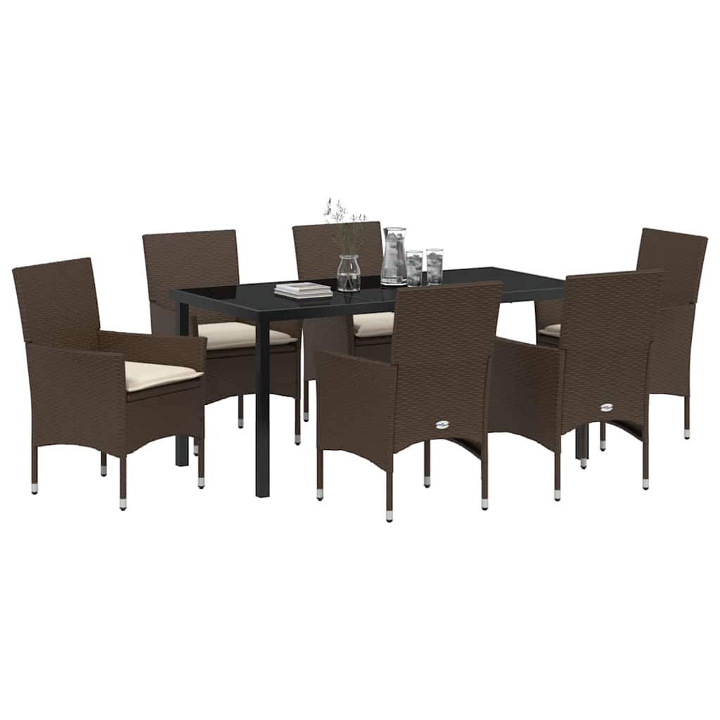 Tuin eettafelset met kussen 7 pcs Bruin poly rattan