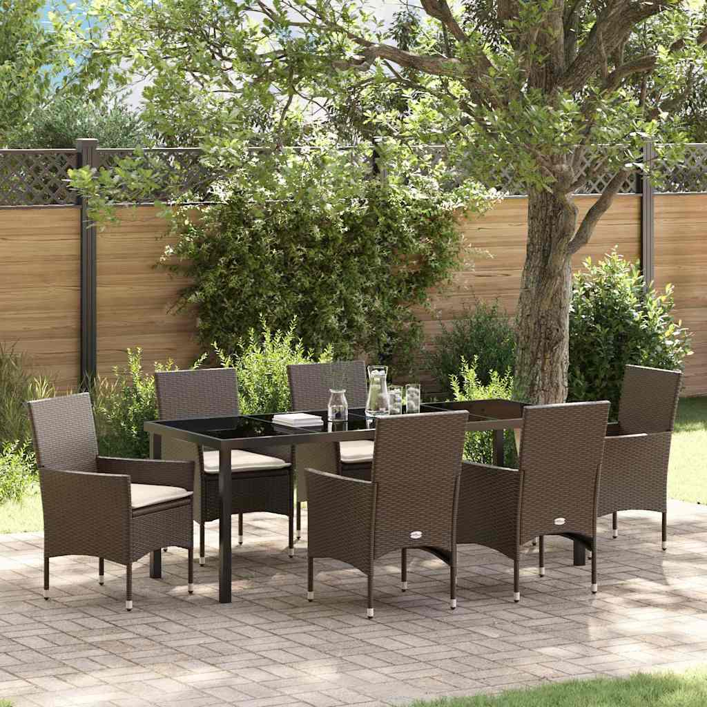 Tuin eettafelset met kussen 7 pcs Bruin poly rattan