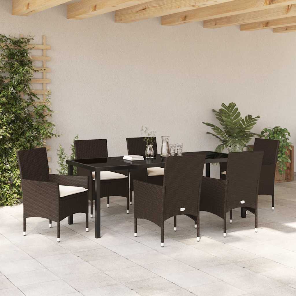 Tuin eettafelset met kussen 7 pcs Bruin poly rattan