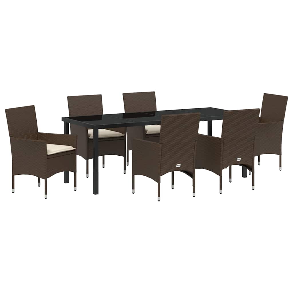 Tuin eettafelset met kussen 7 pcs Bruin poly rattan