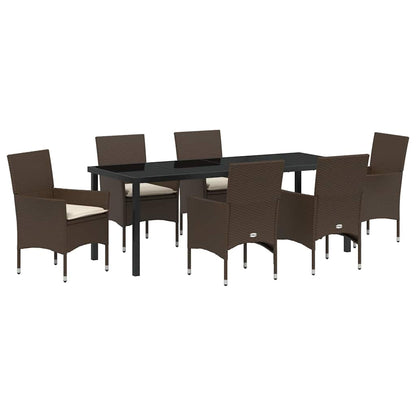 Tuin eettafelset met kussen 7 pcs Bruin poly rattan