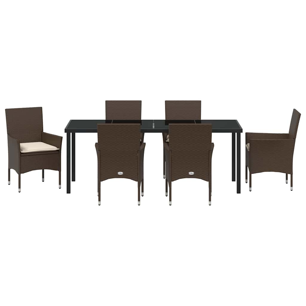 Tuin eettafelset met kussen 7 pcs Bruin poly rattan