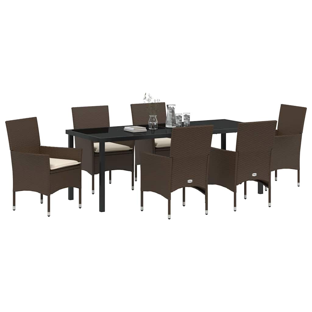 Tuin eettafelset met kussen 7 pcs Bruin poly rattan