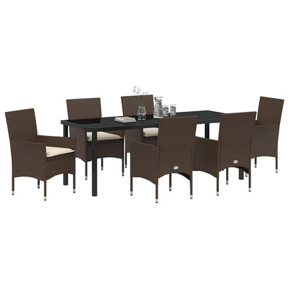 Tuin eettafelset met kussen 7 pcs Bruin poly rattan