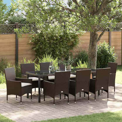 Tuin eettafelset met kussen 9 pcs Bruin poly rattan