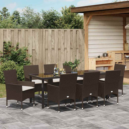 Tuin eettafelset met kussen 9 pcs Bruin poly rattan